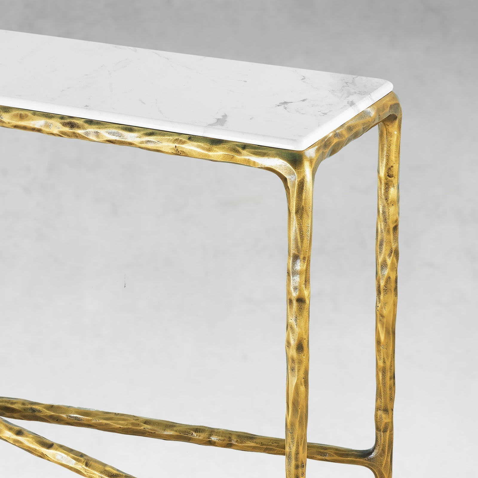 Hand Forged Metal Rectangle Marble Console Table 60" 72"