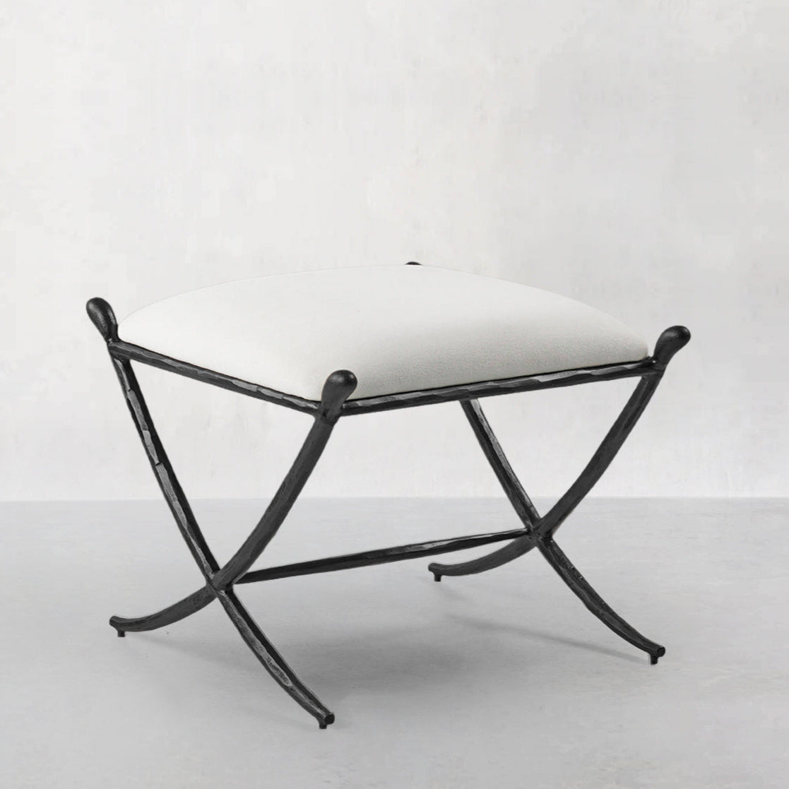 Hand Forged Metal Horn Fabric Base Stool