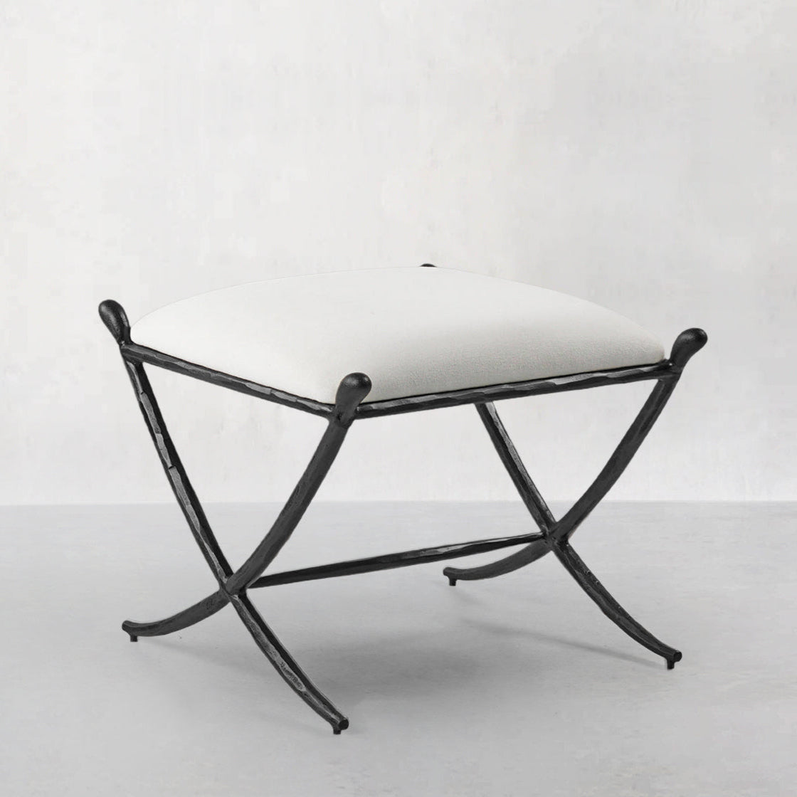 Hand Forged Metal Horn Fabric Base Stool