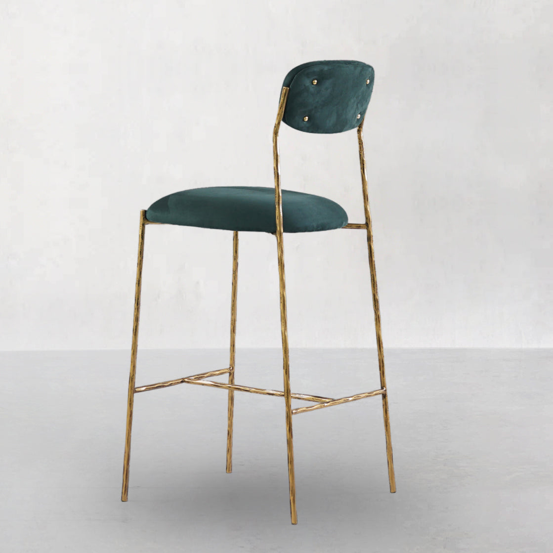 Hand Forged Metal Green Fabric Bar Stool