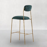 Hand Forged Metal Green Fabric Bar Stool