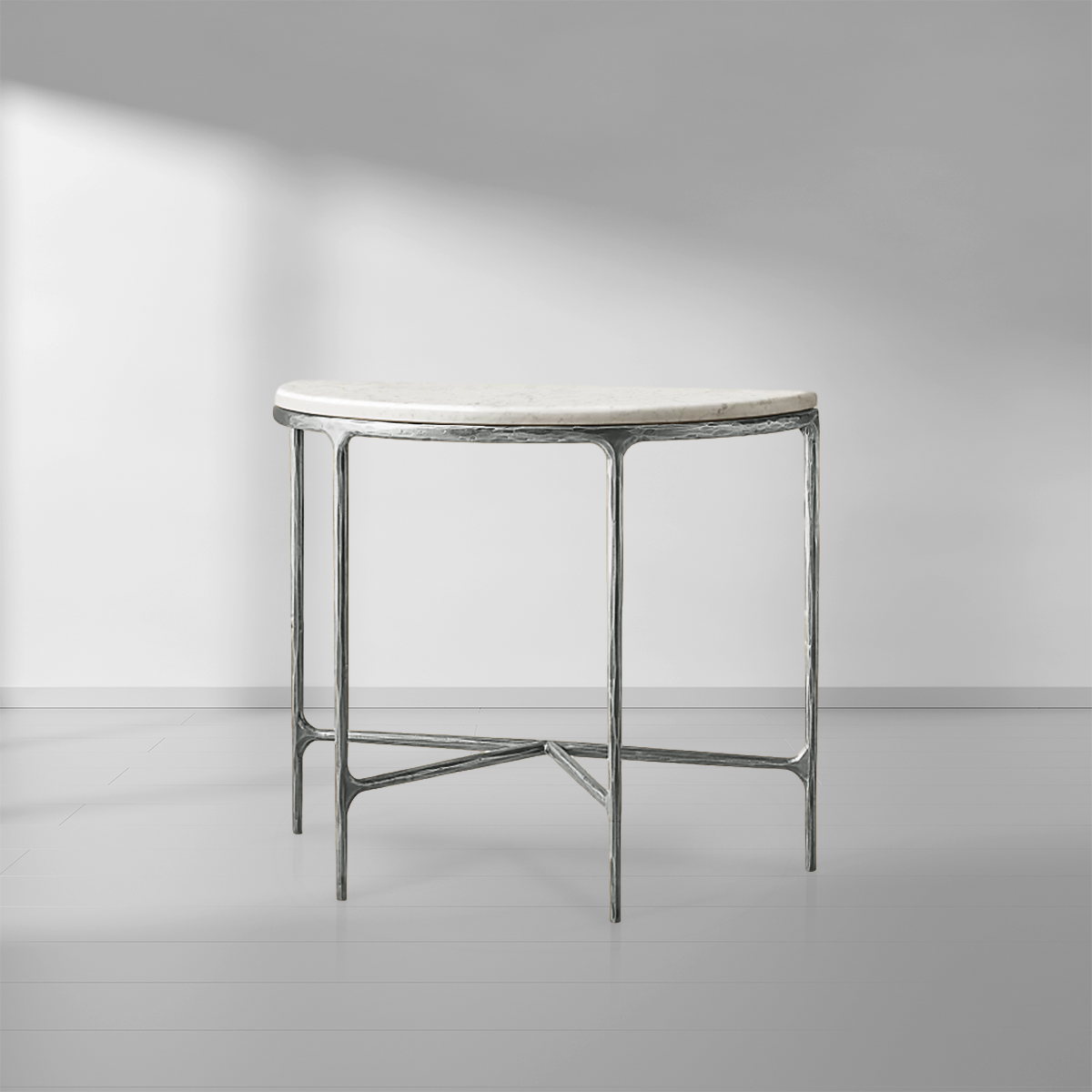 Hand Forged Metal Semi-Circle Marble Console Table