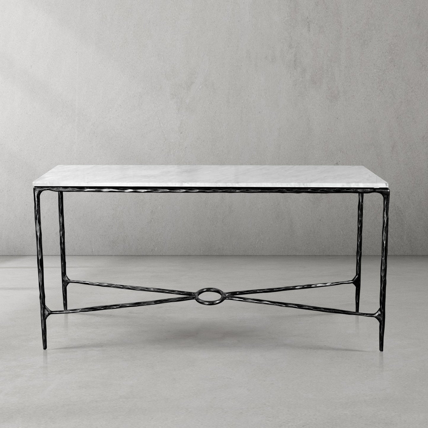 Hand Forged Metal Rectangle Marble Console Table 60" 72"