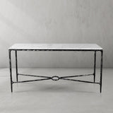 Hand Forged Metal Rectangle Marble Console Table 60" 72"