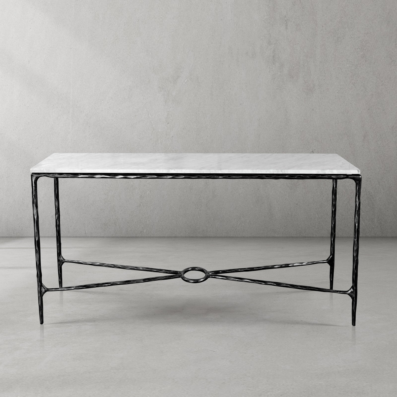 Hand Forged Metal Rectangle Marble Console Table 60" 72"