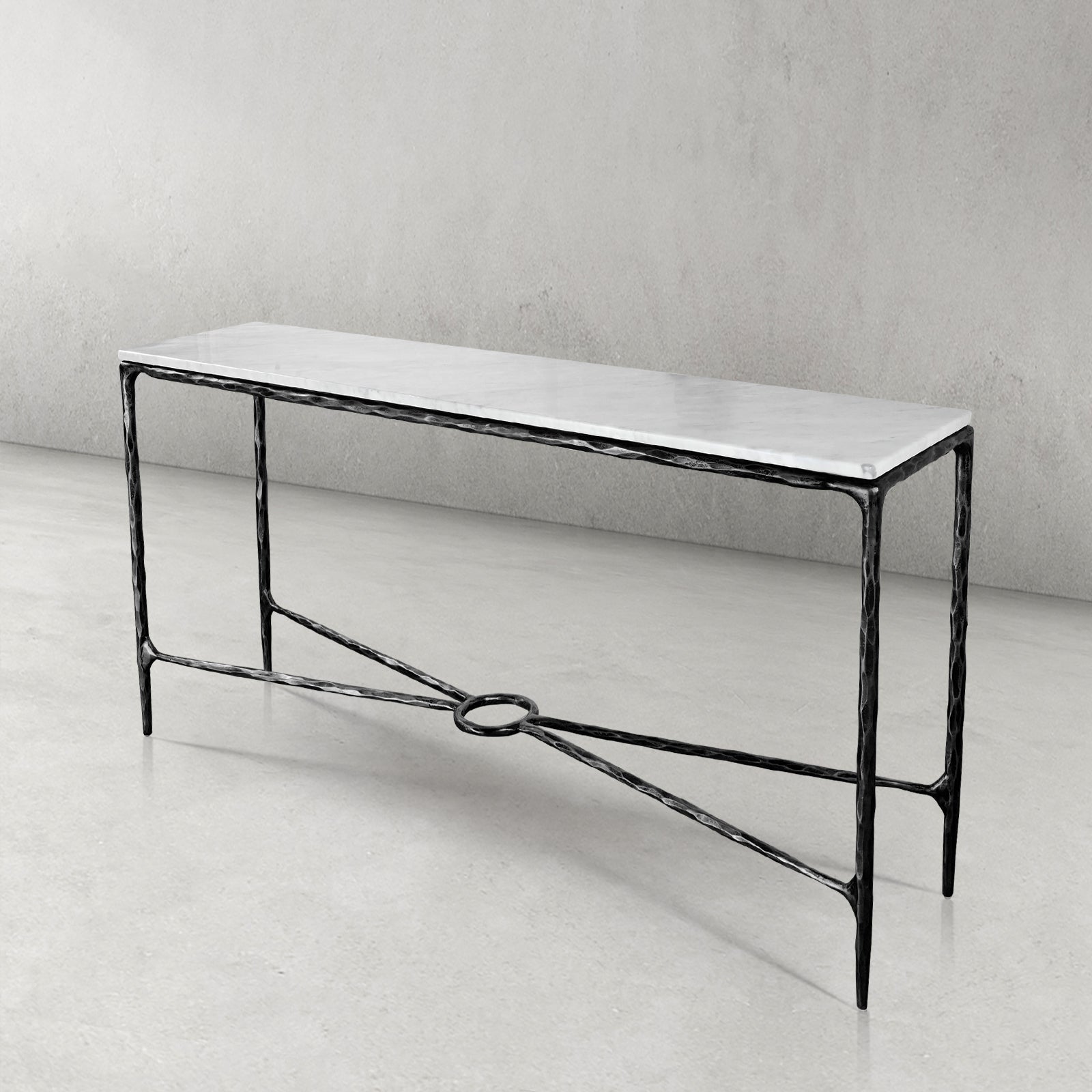 Hand Forged Metal Rectangle Marble Console Table 60" 72"