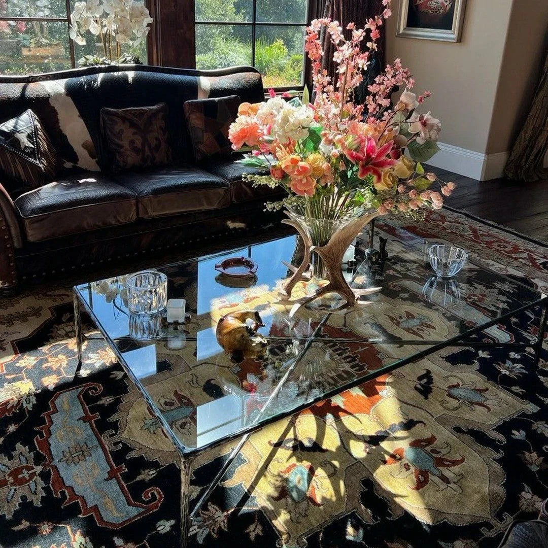 Hand-Forged Metal Rectangle Glass Coffee Table
