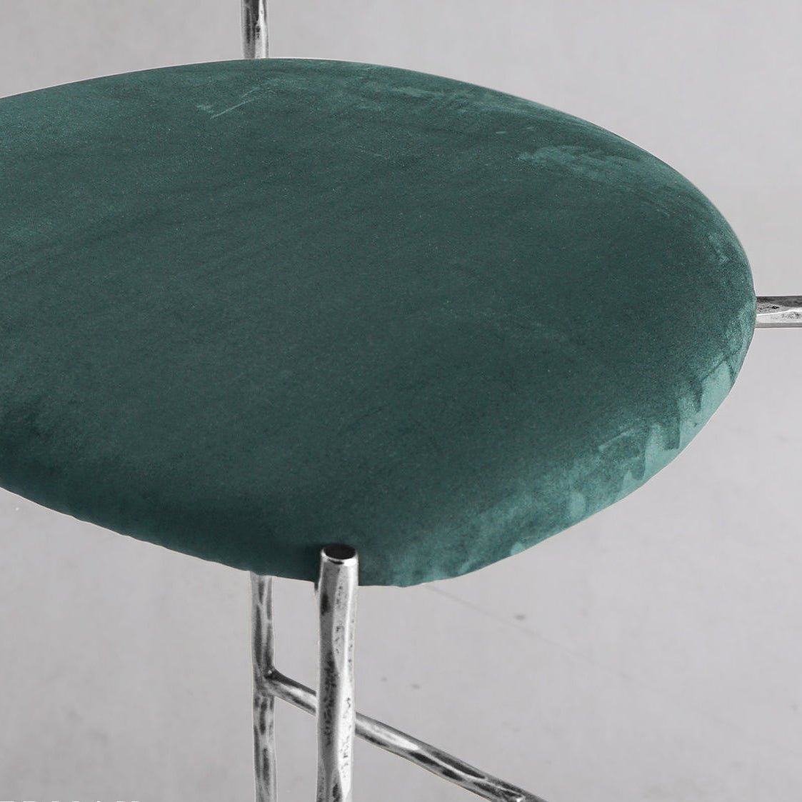 Hand Forged Metal Green Fabric Bar Stool