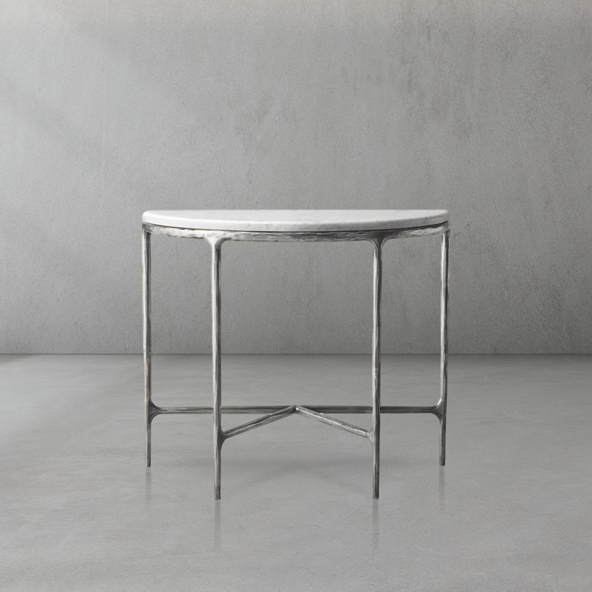 Hand Forged Metal Semi-Circle Marble Console Table