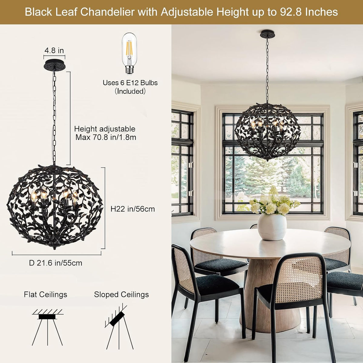 $1500+ Purchase Gift | Farmhouse Black Chandelier 21.6"