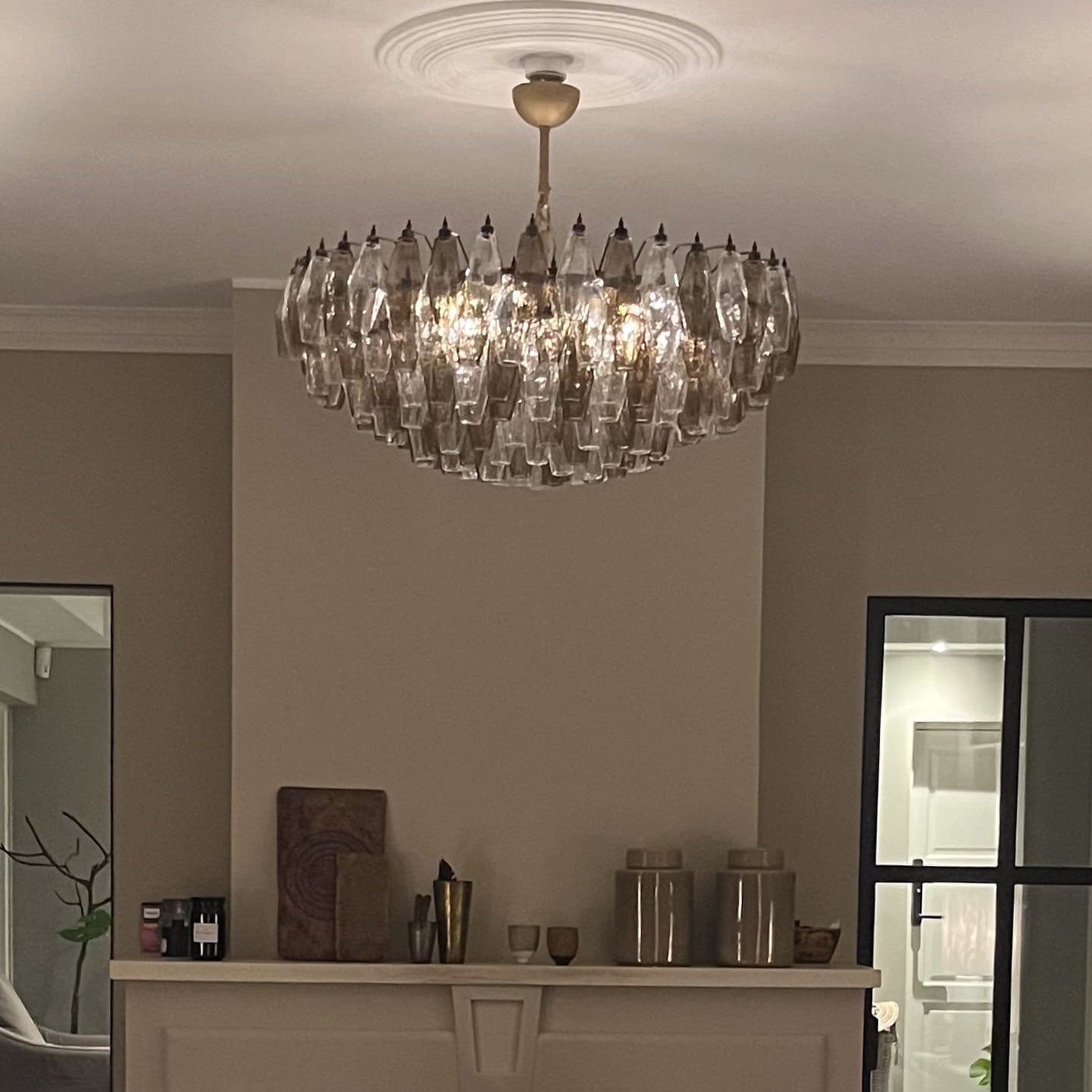 Verona Round Chandelier 35" - 185 glass – Multi Color Smoked and Clear