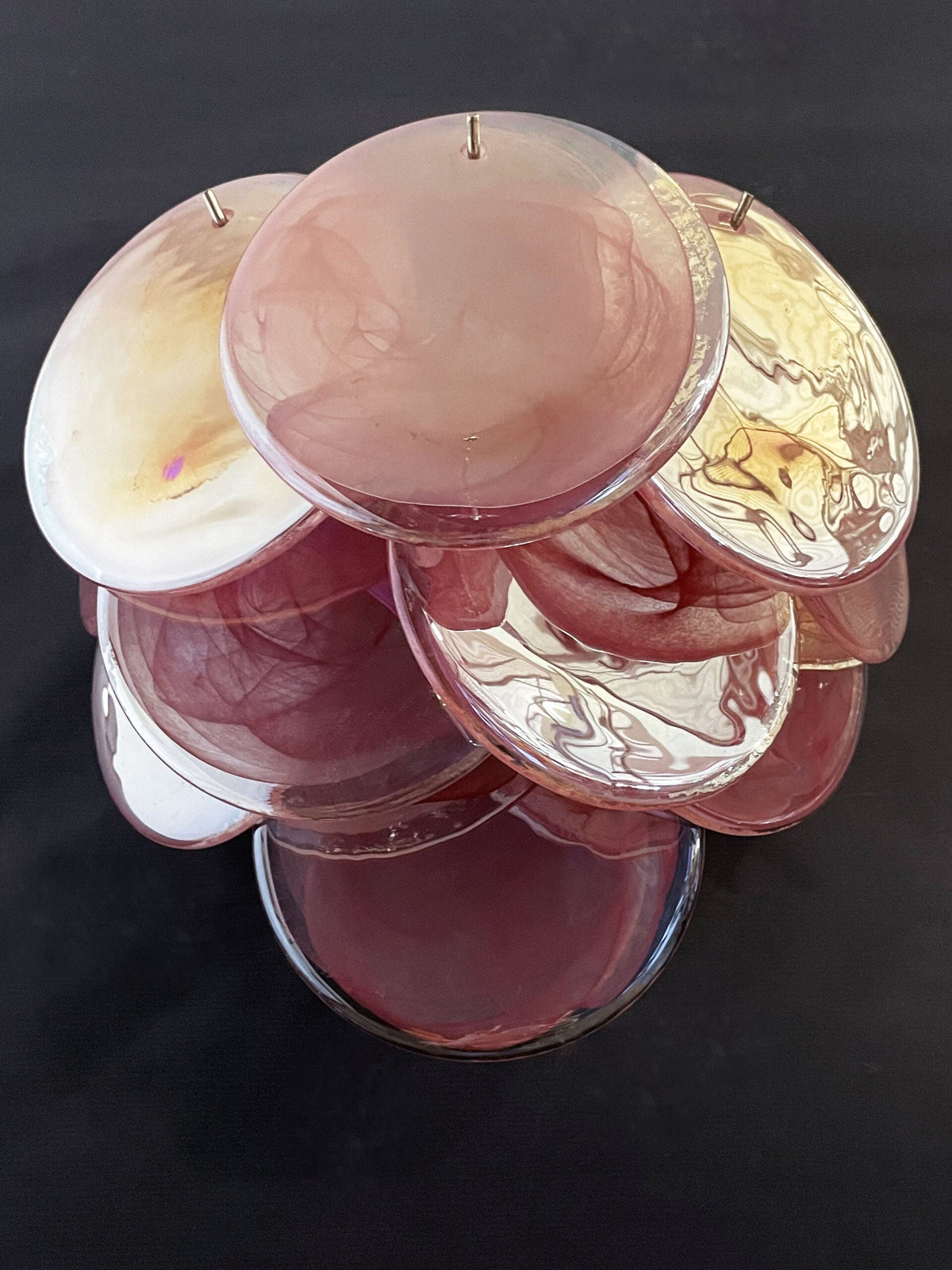 Murano-Style Wall Lamp | 10 Alabaster Pink Disc Glass | Set of 2