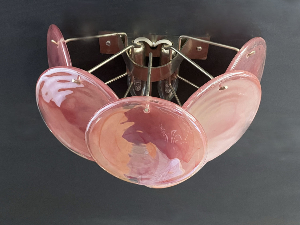 Murano-Style Wall Lamp | 10 Alabaster Pink Disc Glass | Set of 2