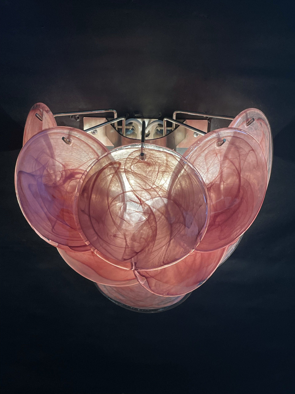 Murano-Style Wall Lamp | 10 Alabaster Pink Disc Glass | Set of 2