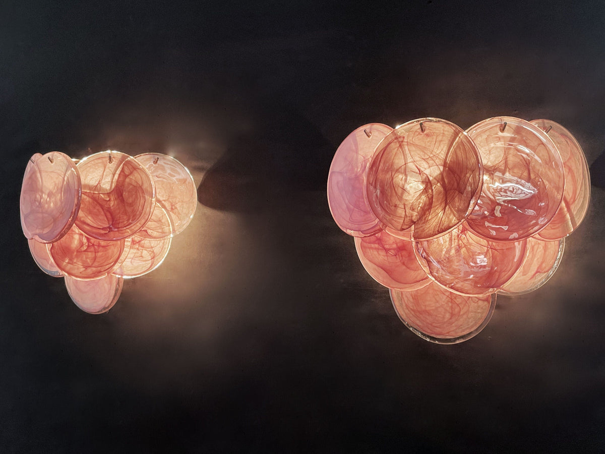 Murano-Style Wall Lamp | 10 Alabaster Pink Disc Glass | Set of 2