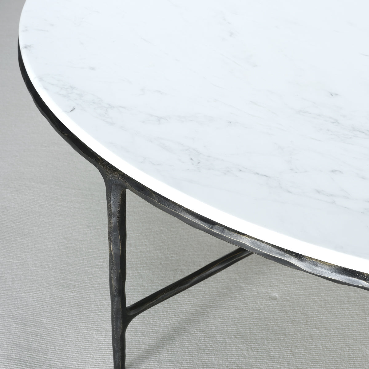 Hand-Forged Metal Marble Round Coffee Table 36" 55"