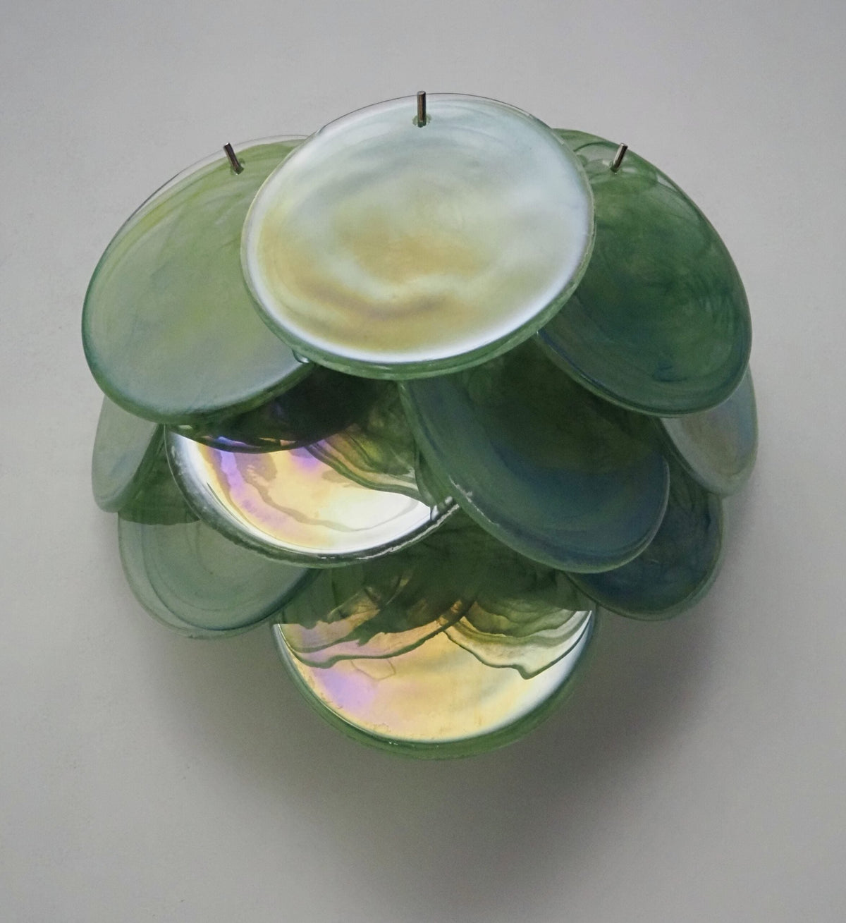 Murano-Style Wall Lamp | 10 Alabaster Green Disc Glass | Set of 2