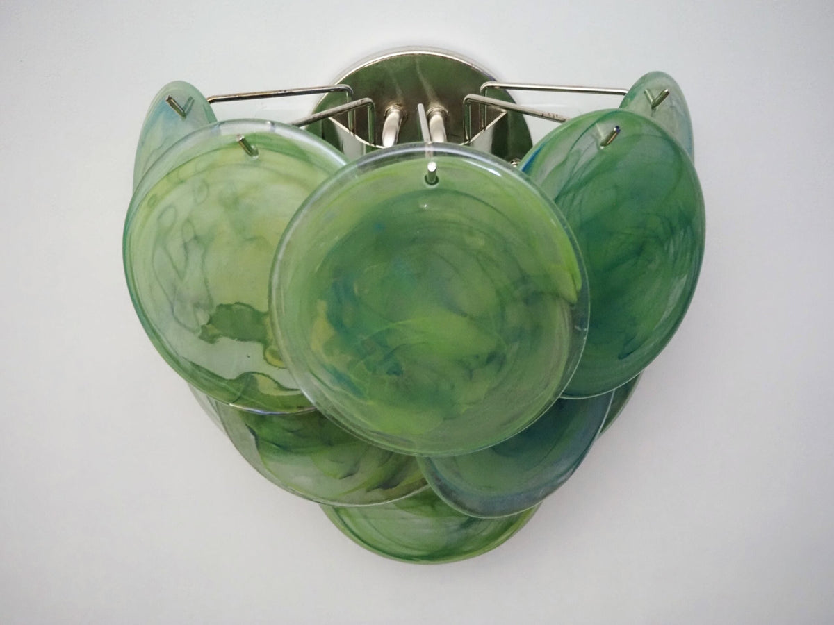 Murano-Style Wall Lamp | 10 Alabaster Green Disc Glass | Set of 2