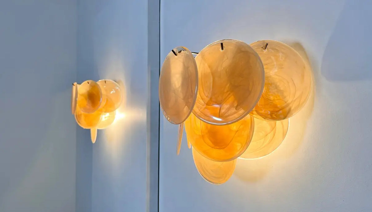 Murano-Style Wall Lamp | 10 Alabaster Gold Disc Glass | Set of 2