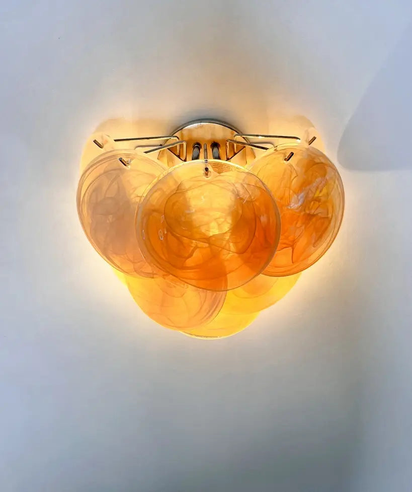 Murano-Style Wall Lamp | 10 Alabaster Gold Disc Glass | Set of 2
