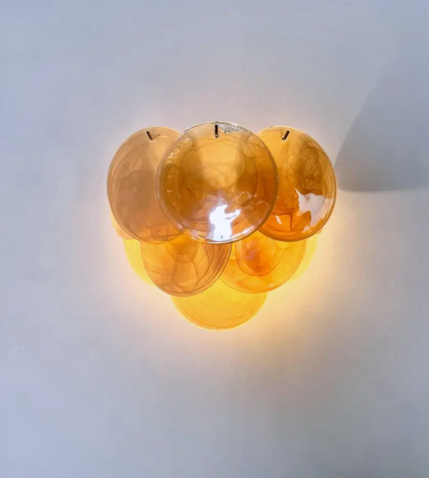 Murano-Style Wall Lamp | 10 Alabaster Gold Disc Glass | Set of 2