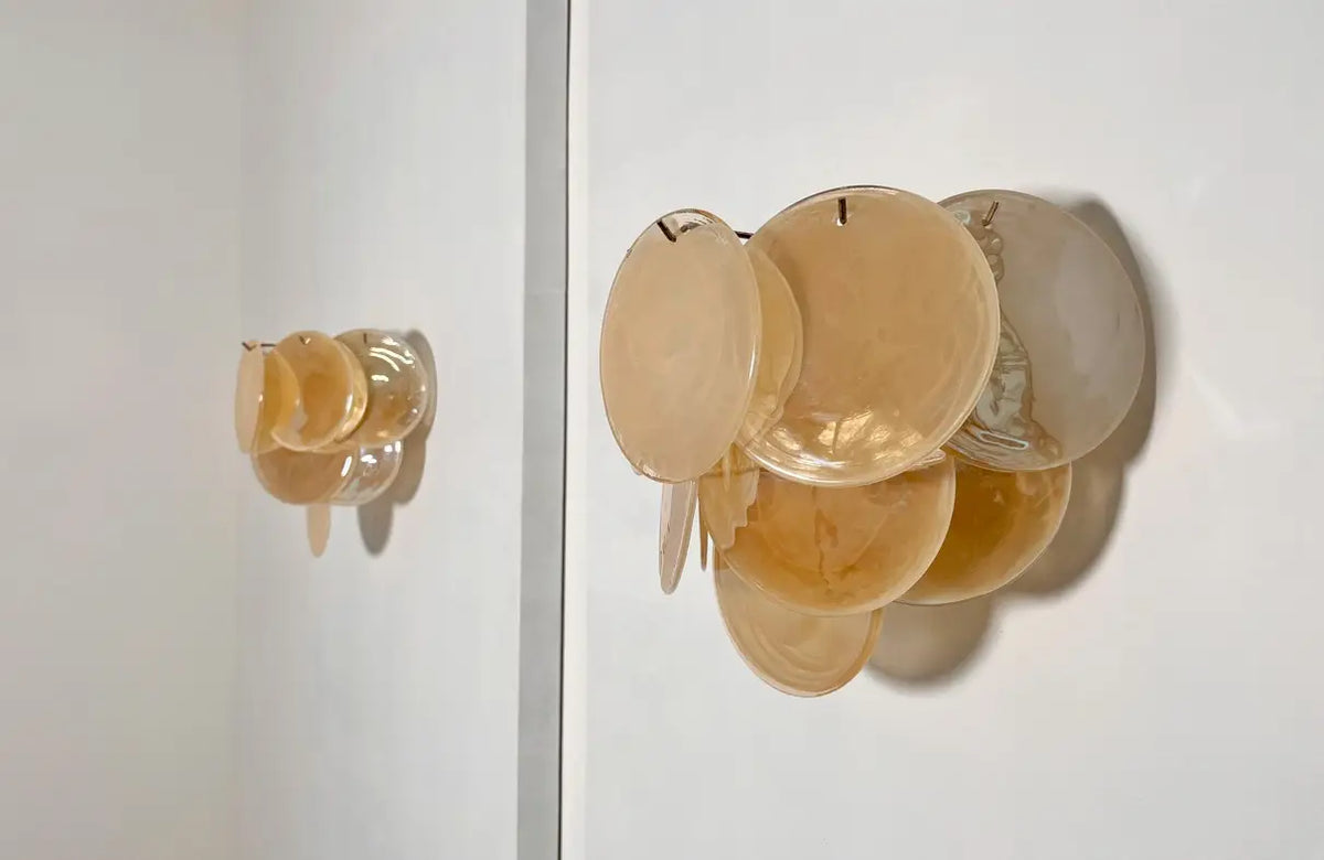 Murano-Style Wall Lamp | 10 Alabaster Gold Disc Glass | Set of 2