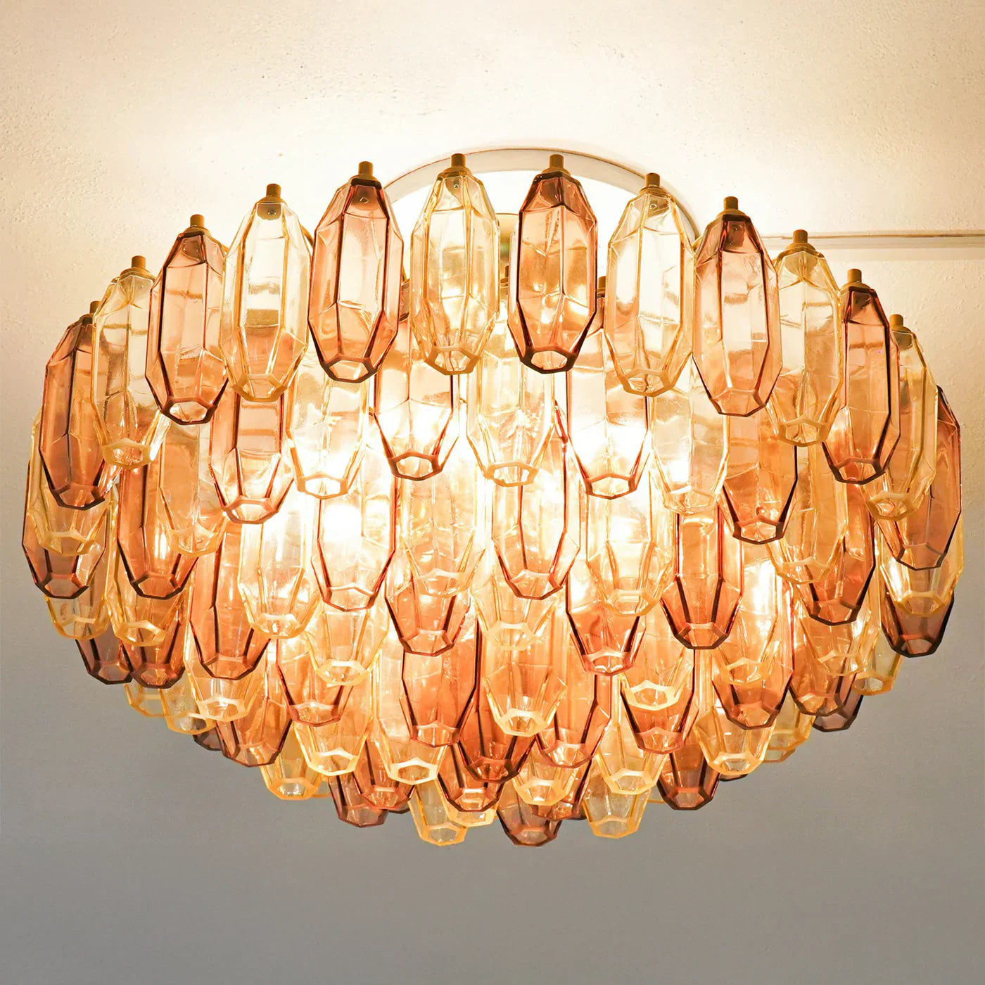 Prismatico 91 Elements Amber And Amethyst Compact Glass Flushmount 25"