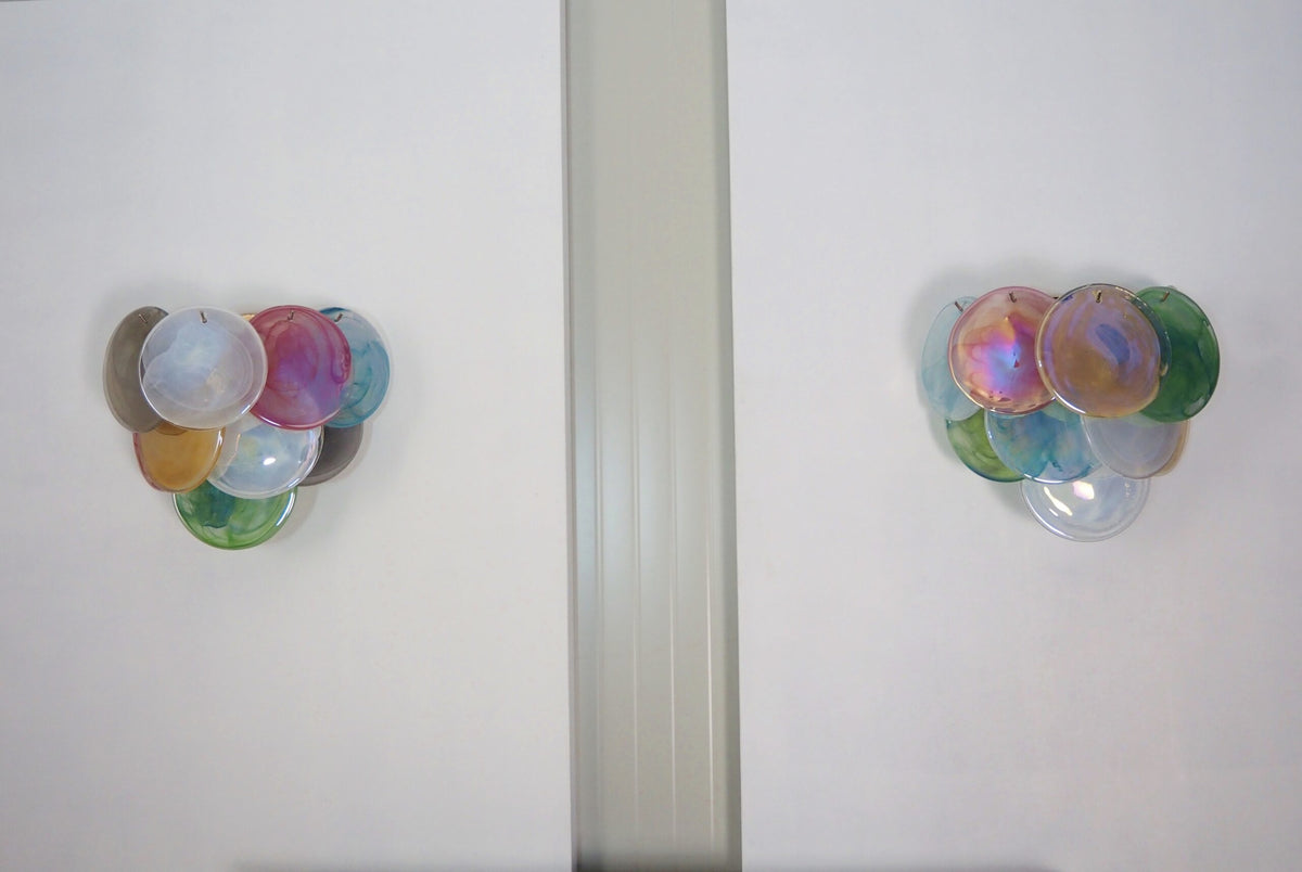 Murano-Style Wall Lamp | 10 Multicolour Disc Glass | Set of 2