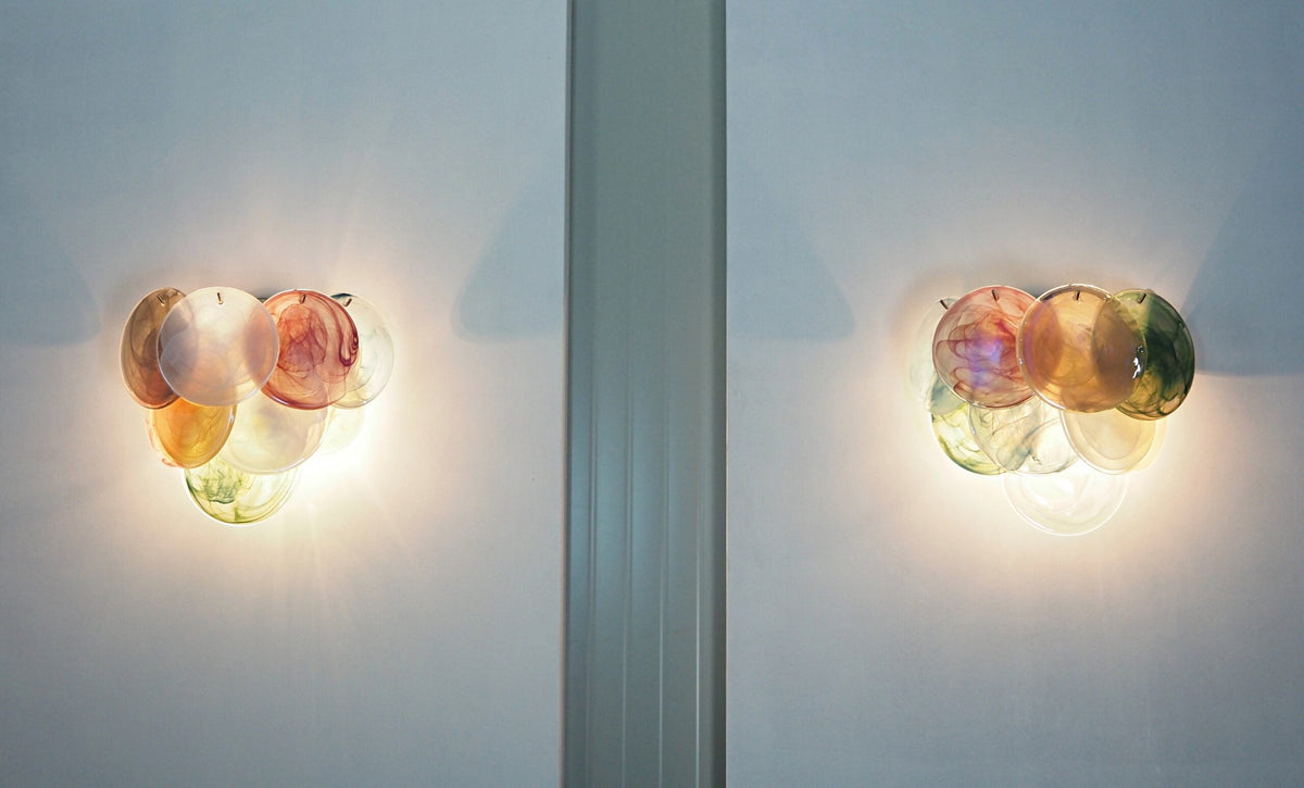 Murano-Style Wall Lamp | 10 Multicolour Disc Glass | Set of 2