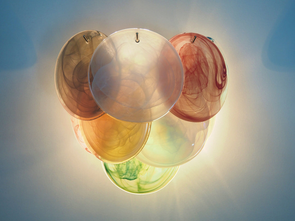 Murano-Style Wall Lamp | 10 Multicolour Disc Glass | Set of 2