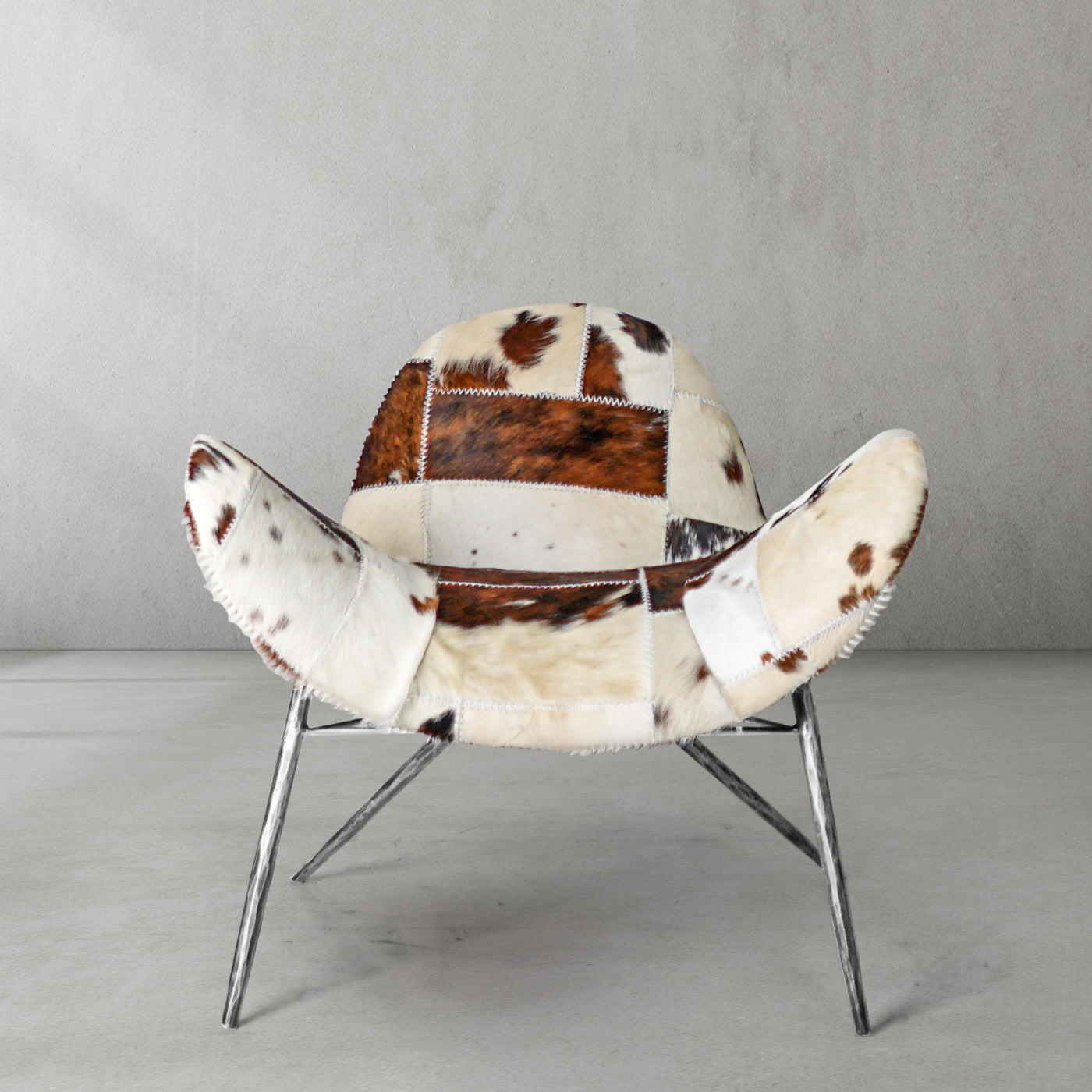 Hand Forged Metal Milk Coffee Fur Lounge Chair