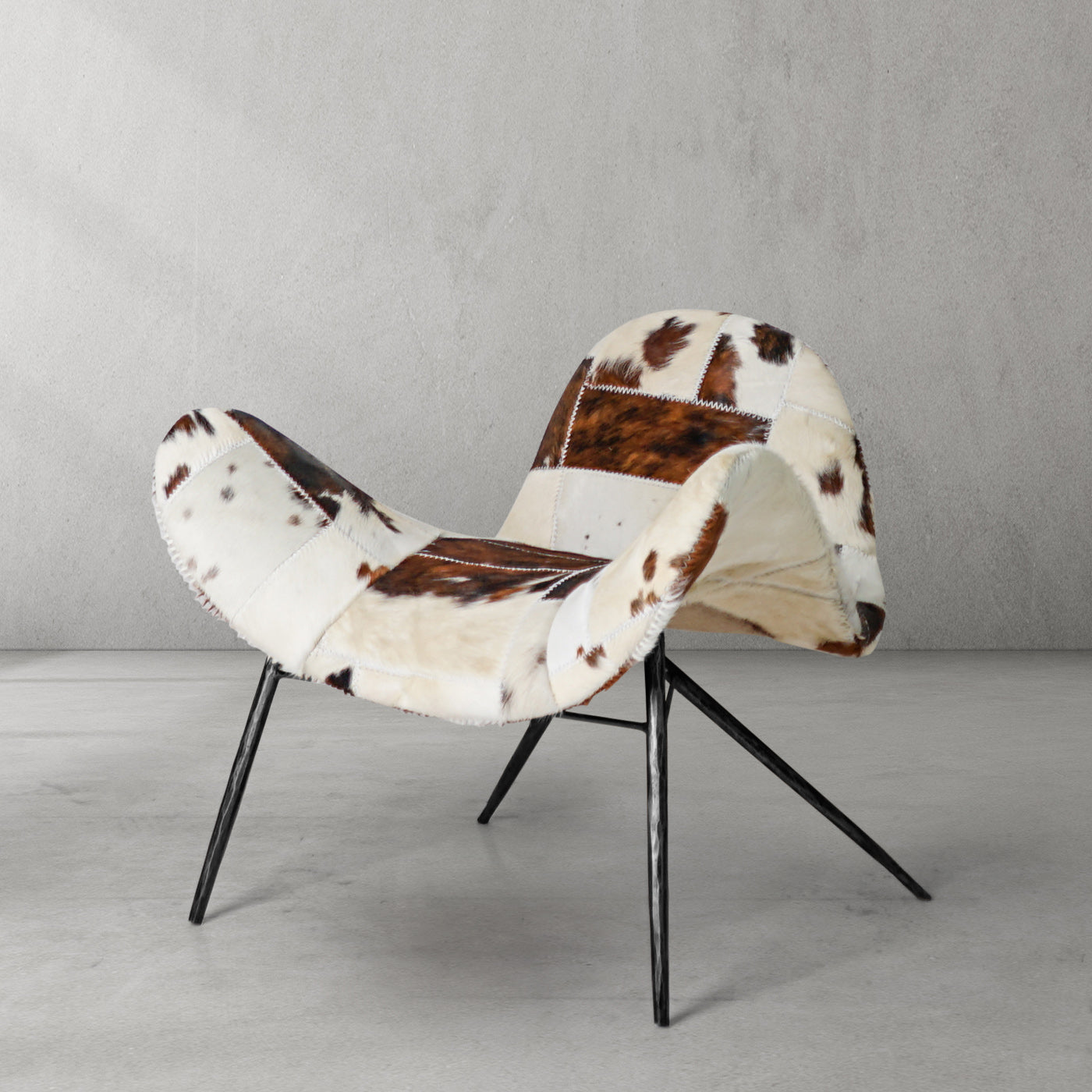 Hand Forged Metal Milk Coffee Fur Lounge Chair
