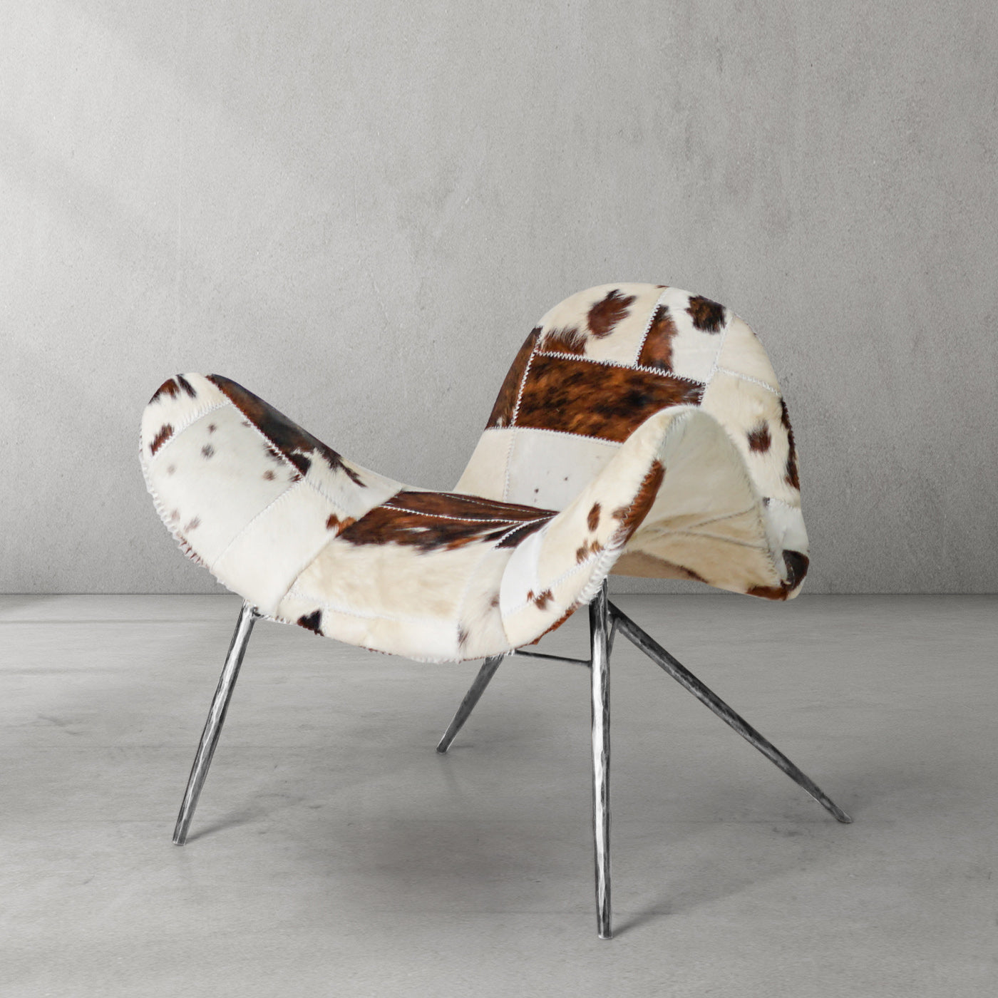 Hand Forged Metal Milk Coffee Fur Lounge Chair