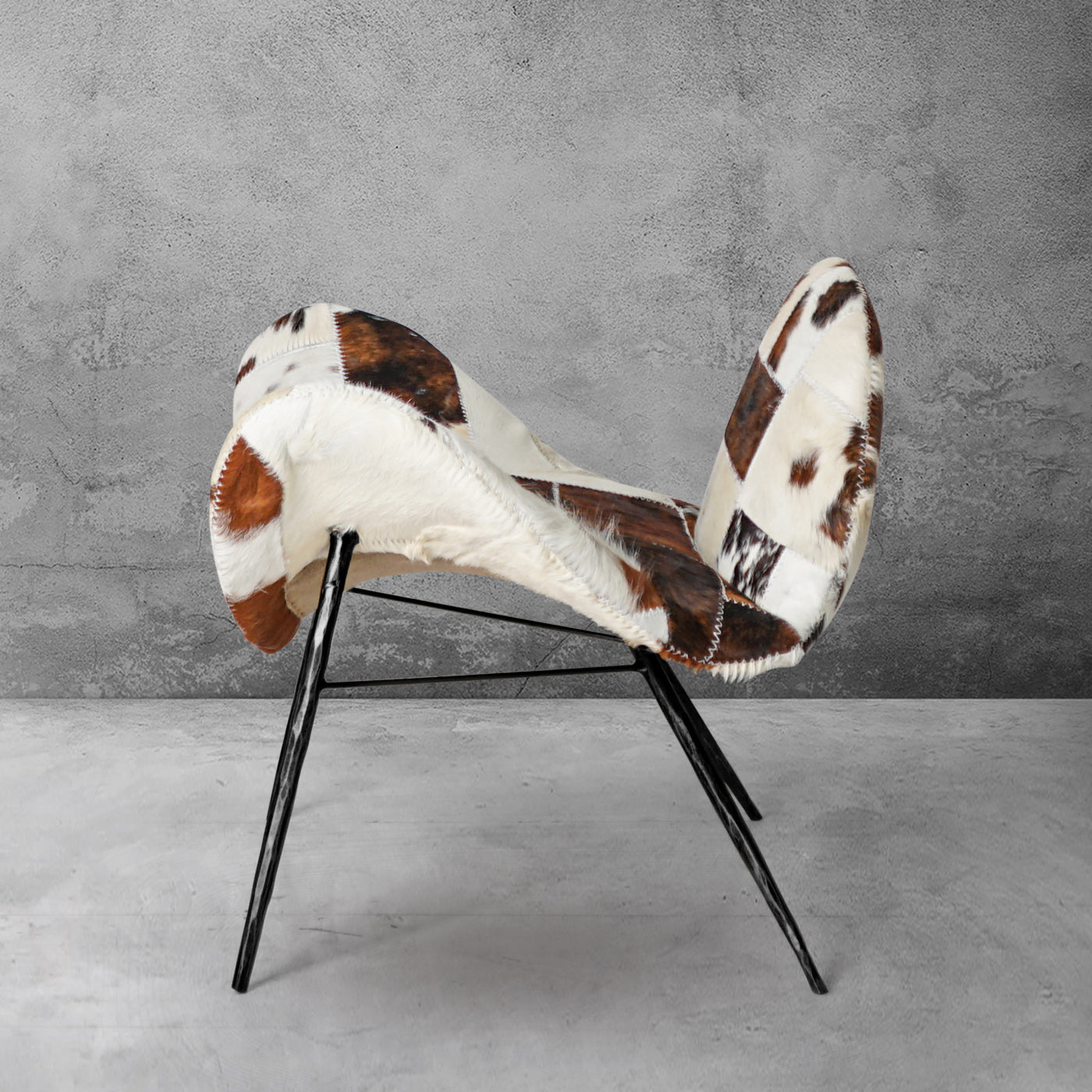 Hand Forged Metal Milk Coffee Fur Lounge Chair