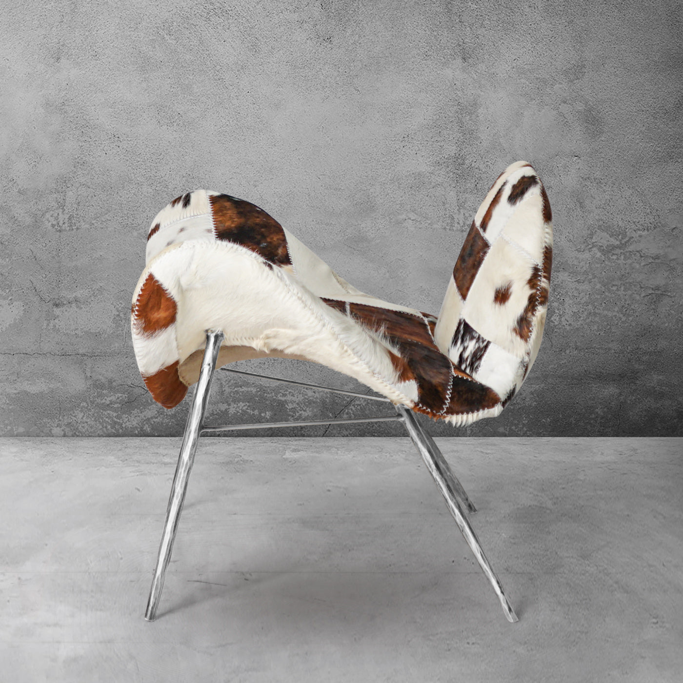 Hand Forged Metal Milk Coffee Fur Lounge Chair