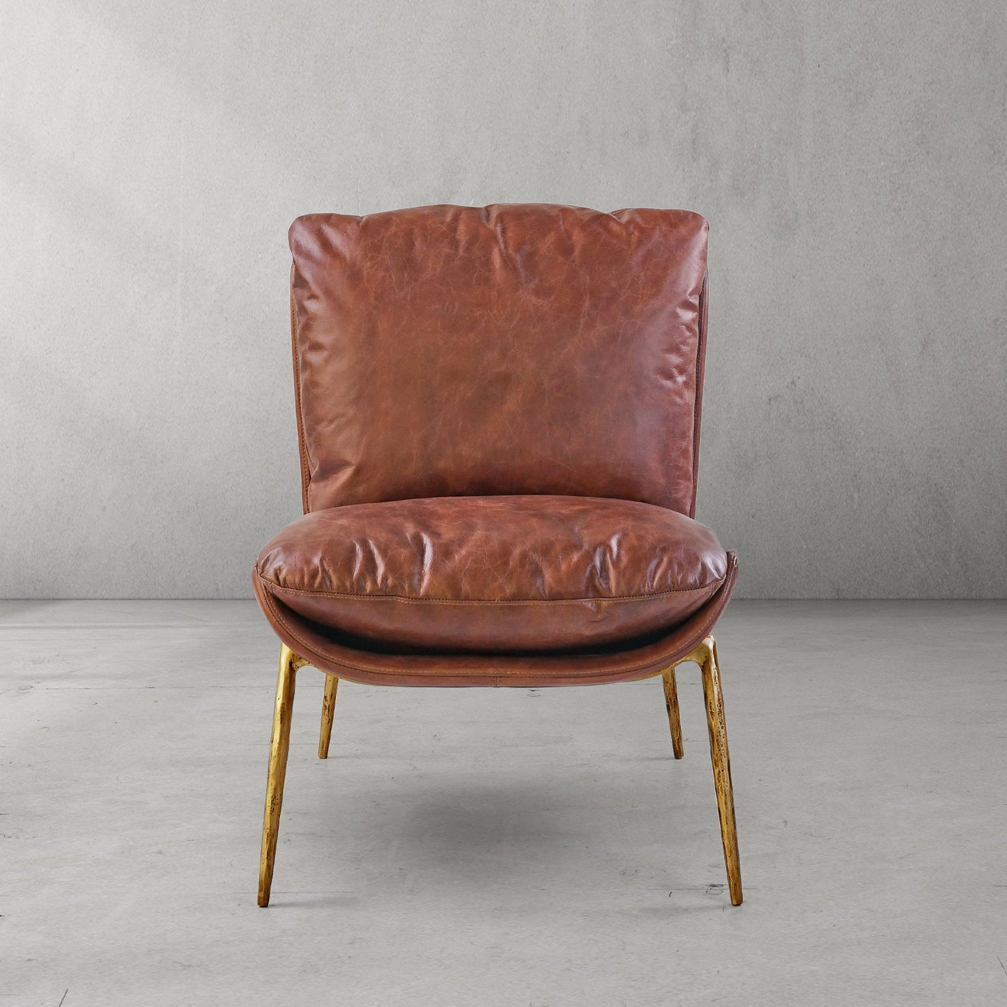 Hand Forged Metal Vintage Leather Armrest Lounge Chair