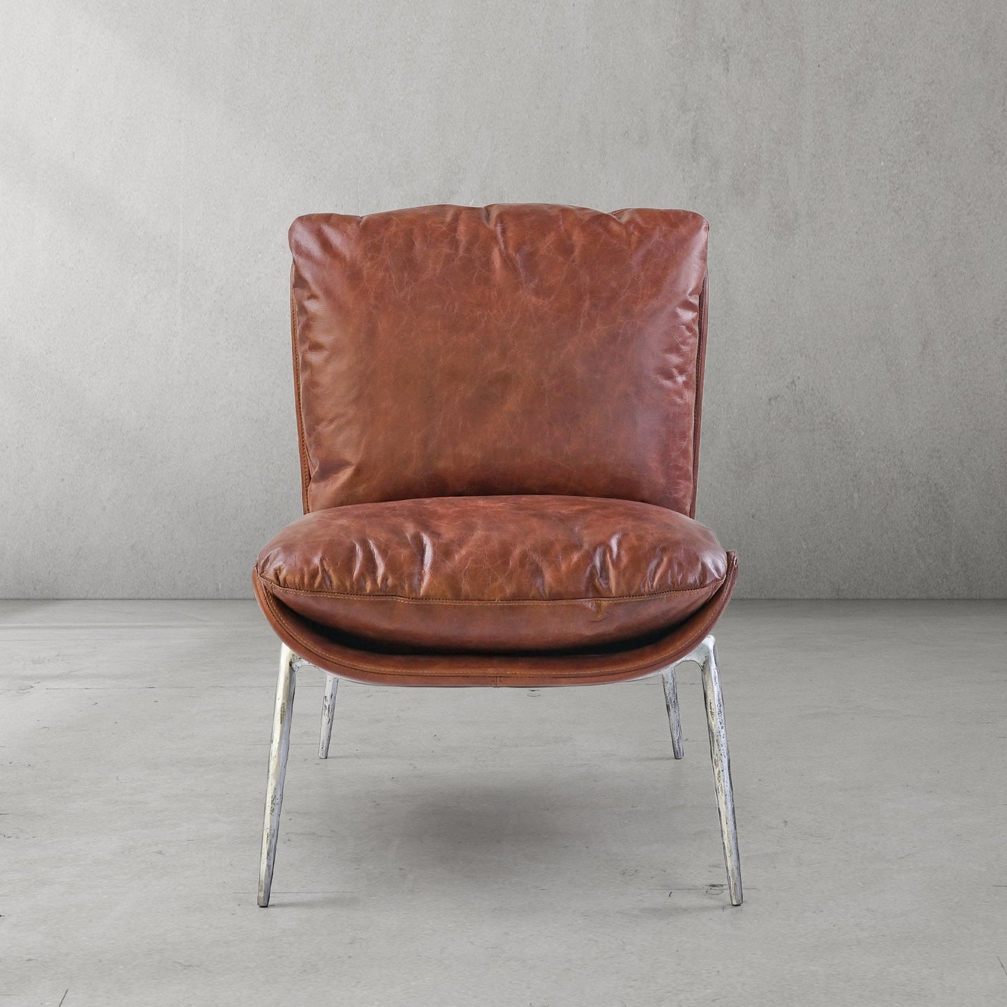 Hand Forged Metal Vintage Leather Armrest Lounge Chair