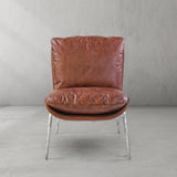 Hand Forged Metal Vintage Leather Armrest Lounge Chair