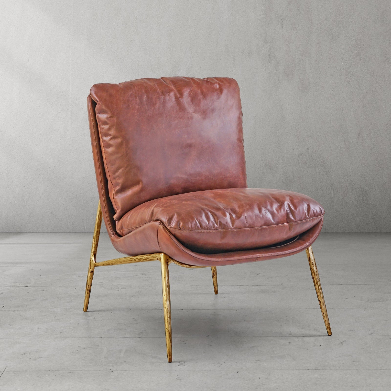 Hand Forged Metal Vintage Leather Armrest Lounge Chair