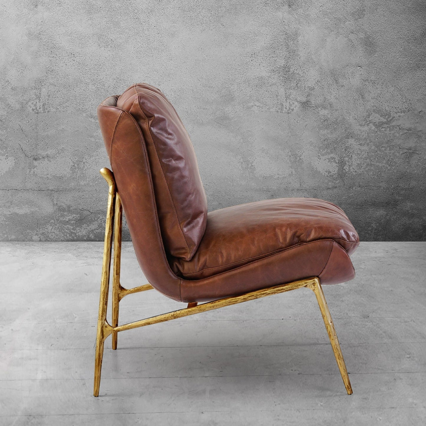 Hand Forged Metal Vintage Leather Armrest Lounge Chair