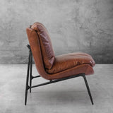 Hand Forged Metal Vintage Leather Armrest Lounge Chair