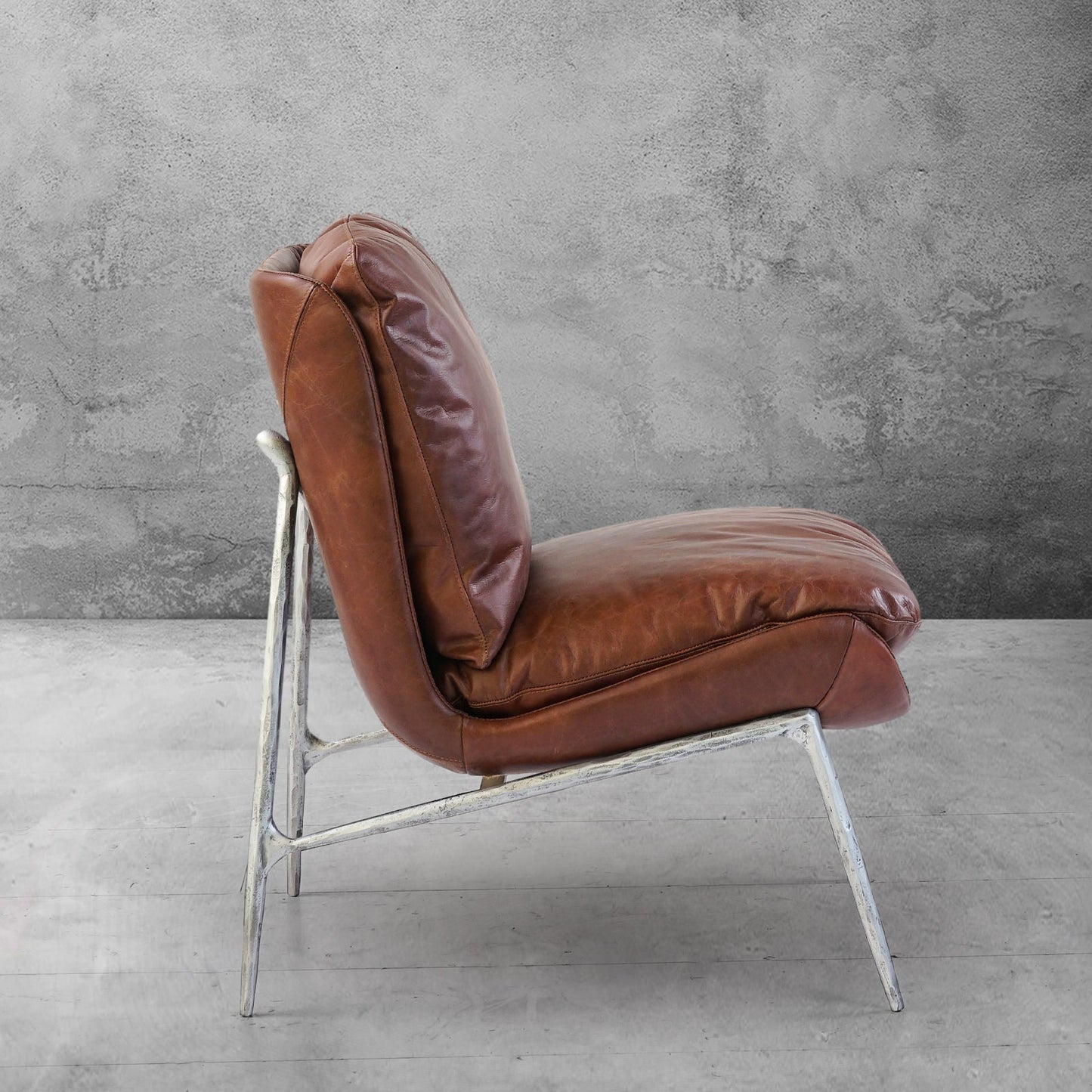 Hand Forged Metal Vintage Leather Armrest Lounge Chair