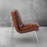 Hand Forged Metal Vintage Leather Armrest Lounge Chair