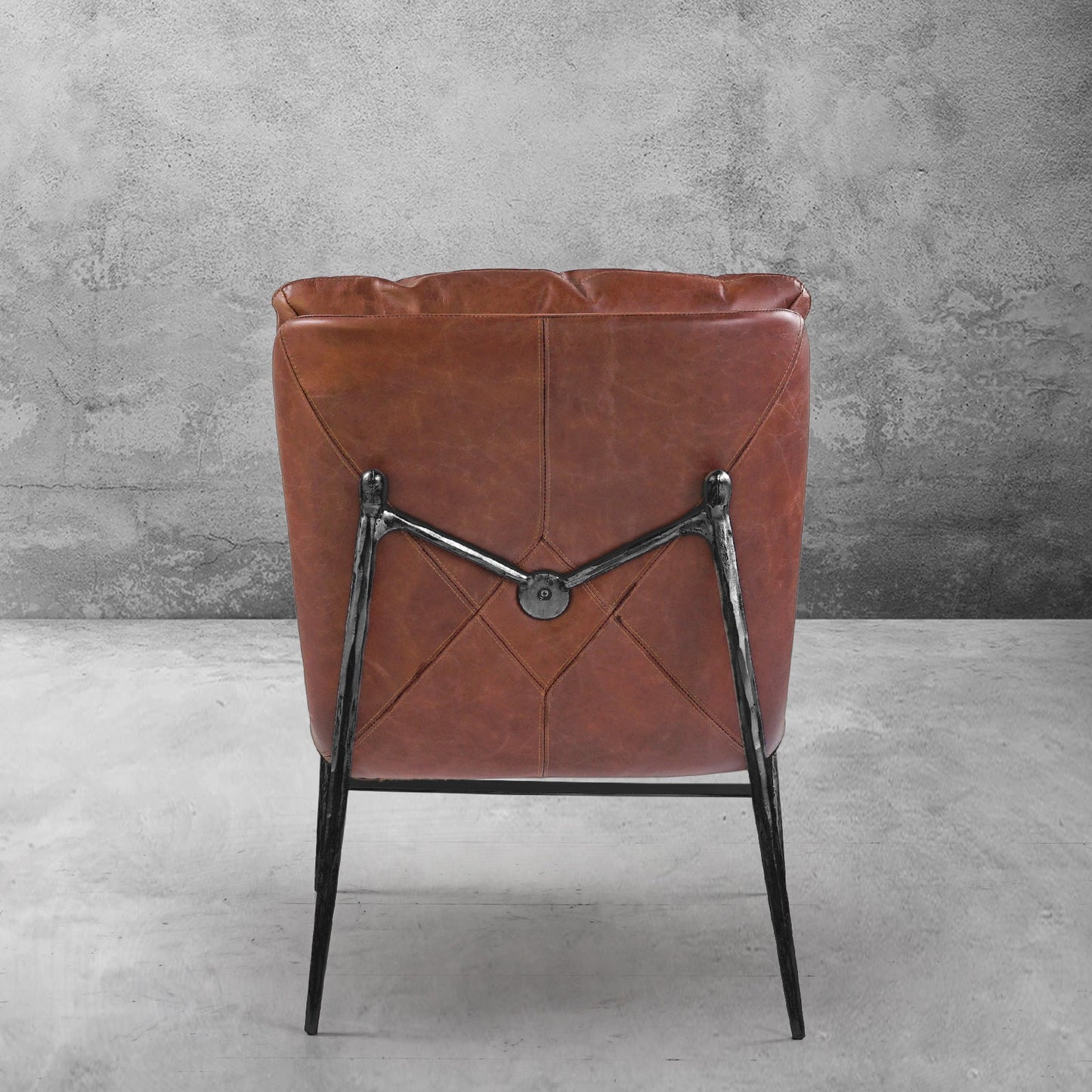 Hand Forged Metal Vintage Leather Armrest Lounge Chair