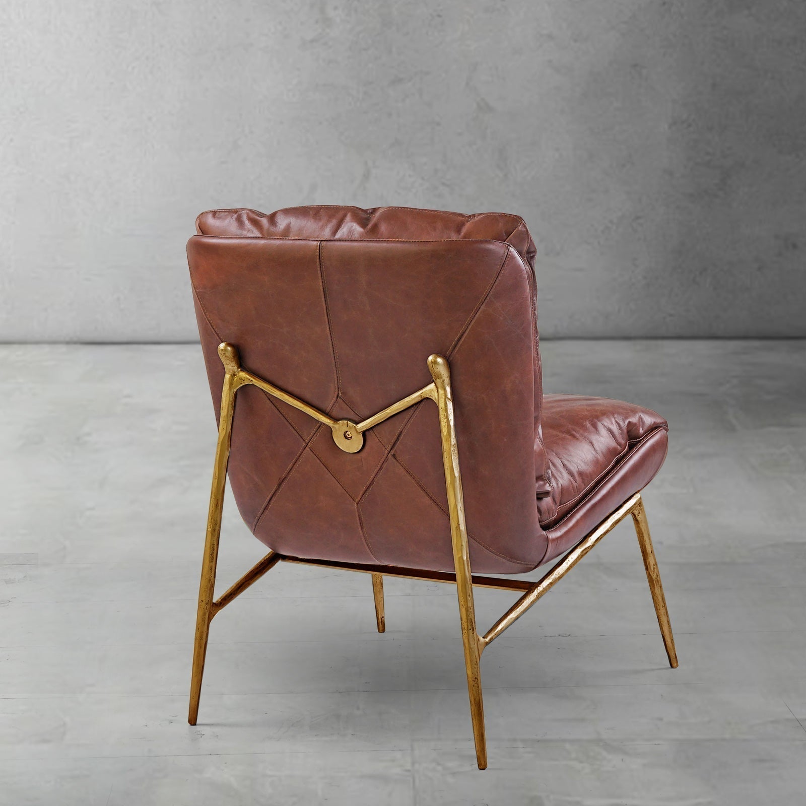Hand Forged Metal Vintage Leather Armrest Lounge Chair