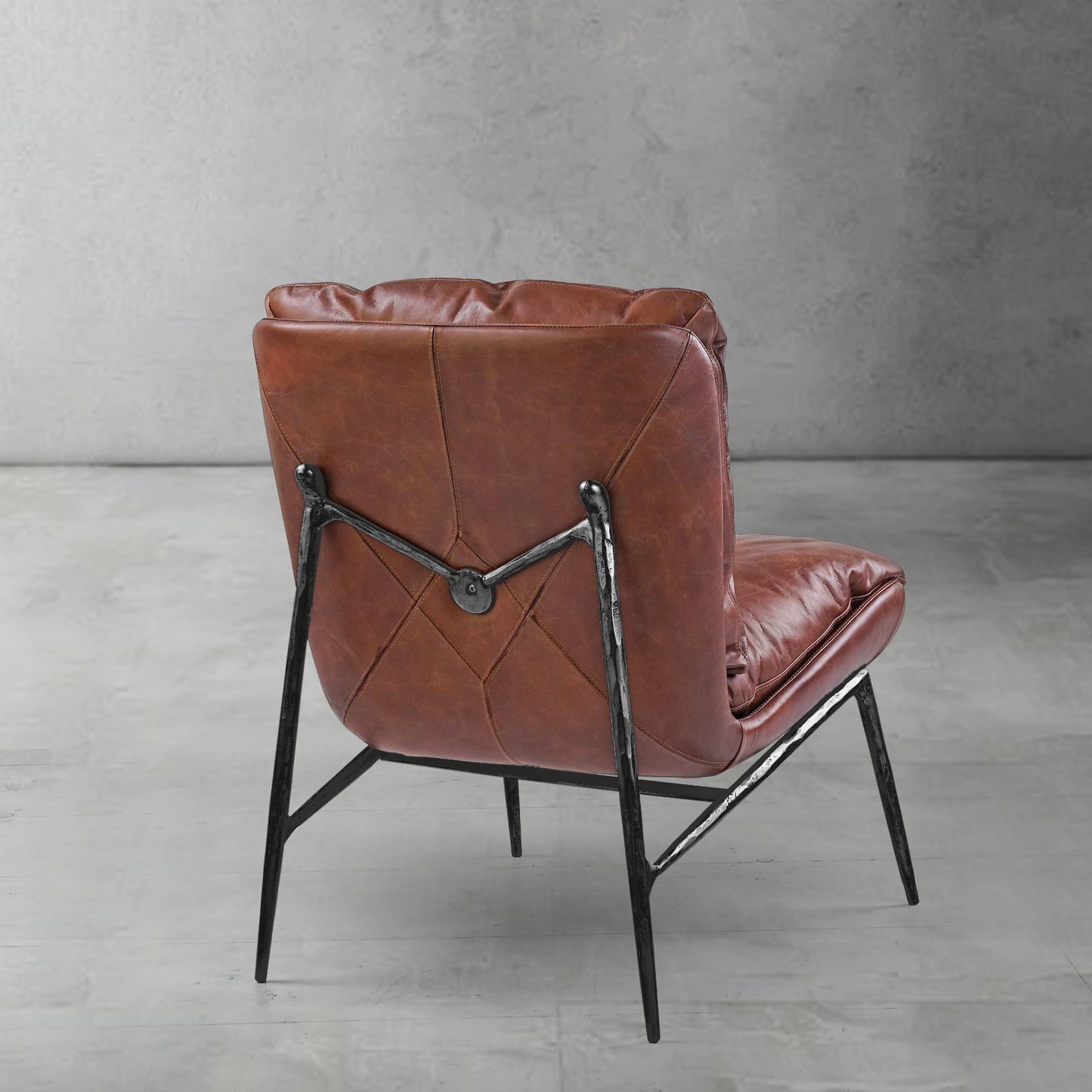 Hand Forged Metal Vintage Leather Armrest Lounge Chair