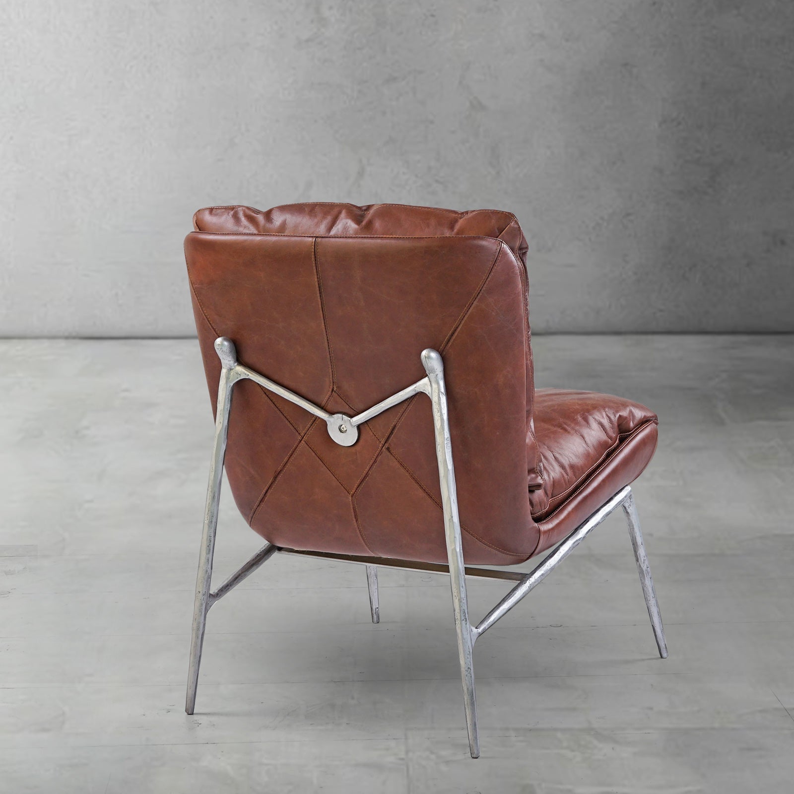Hand Forged Metal Vintage Leather Armrest Lounge Chair