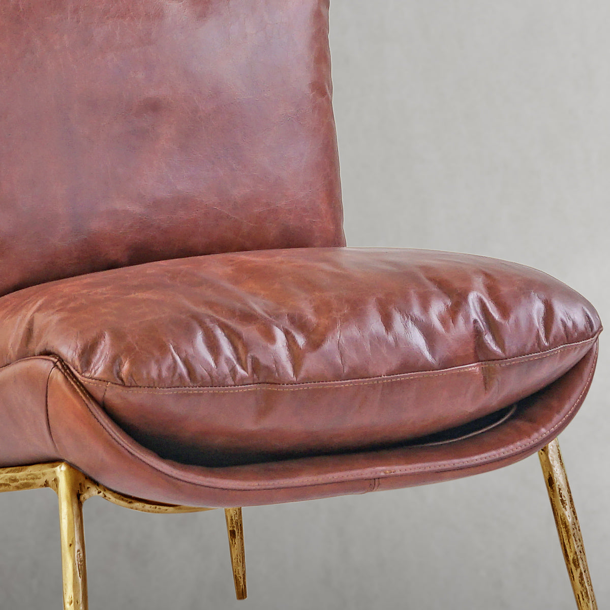 Hand Forged Metal Vintage Leather Armrest Lounge Chair