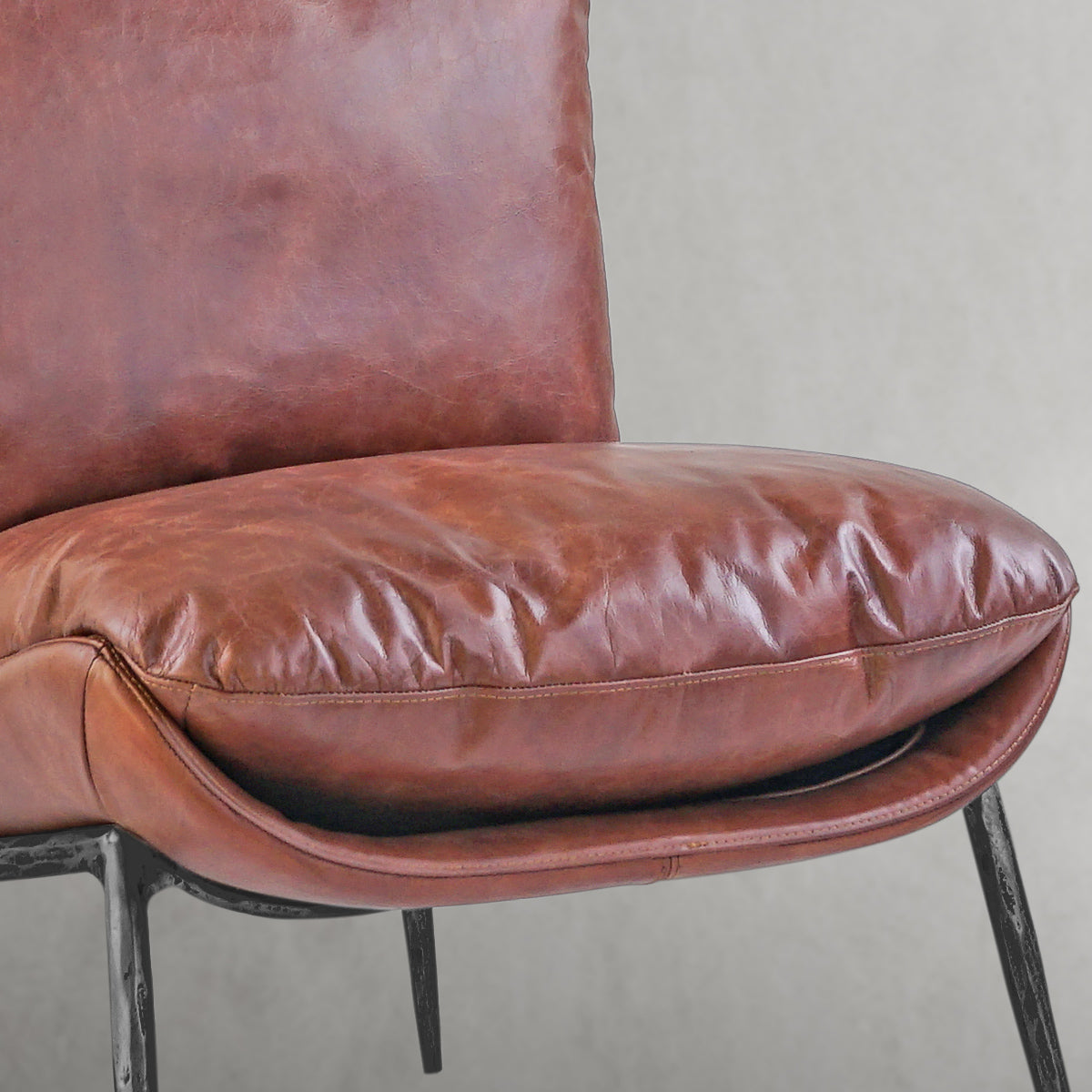Hand Forged Metal Vintage Leather Armrest Lounge Chair