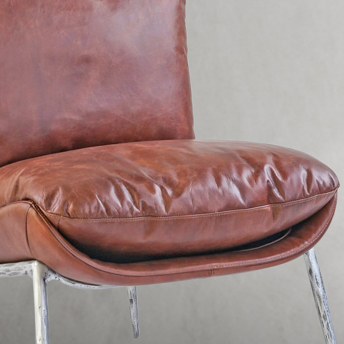 Hand Forged Metal Vintage Leather Armrest Lounge Chair